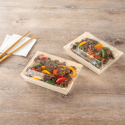 Taipei Clear Plastic Lid - Fits Rectangle Poplar Short Flare Container - 100 count box