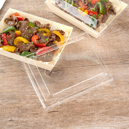 Taipei Clear Plastic Lid - Fits Rectangle Poplar Short Flare Container - 100 count box