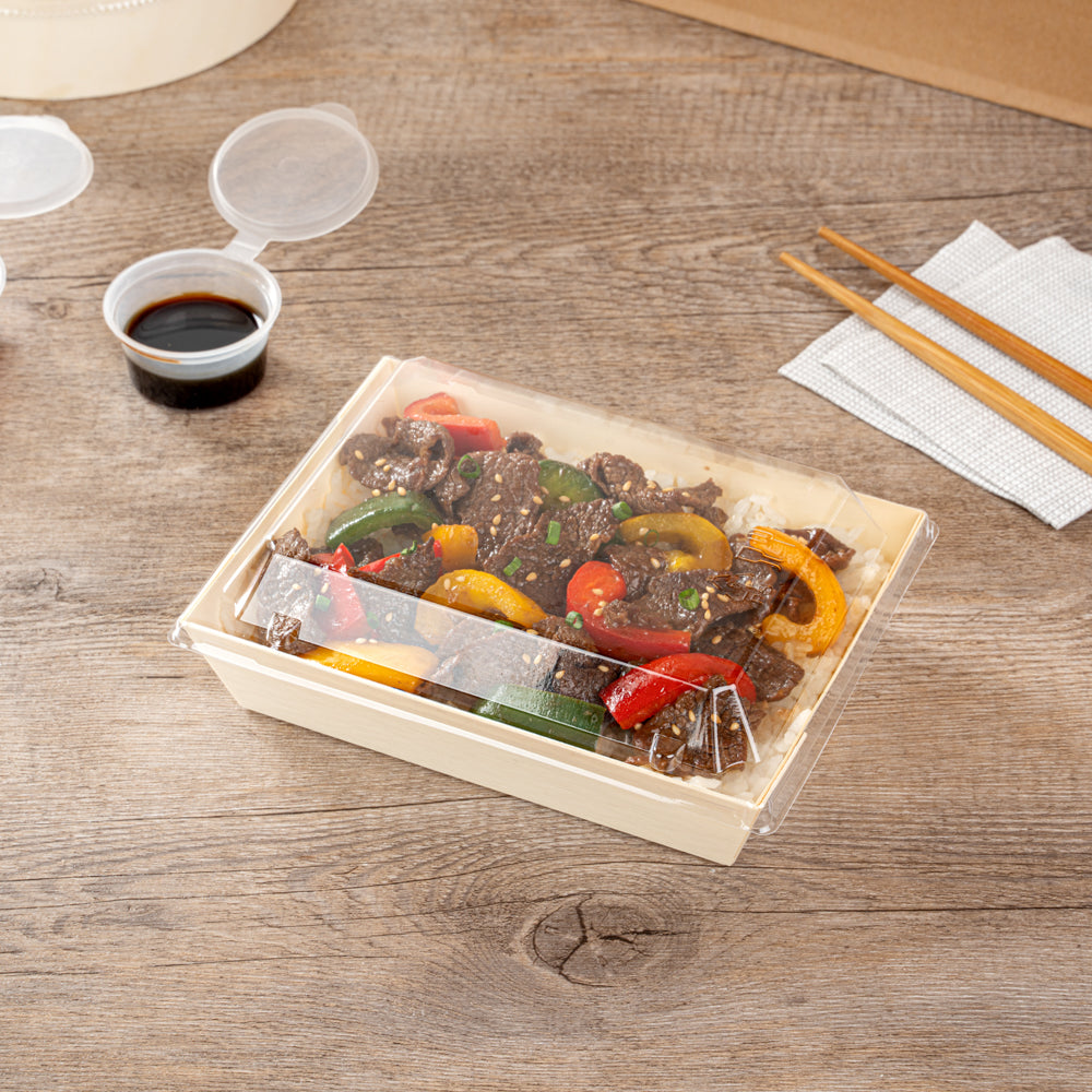 Taipei Clear Plastic Lid - Fits Rectangle Poplar Short Flare Container - 100 count box