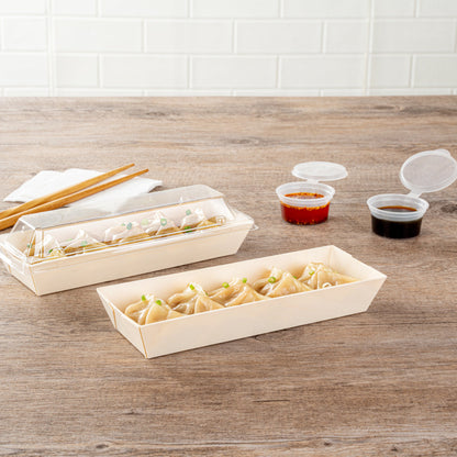 Taipei 9 oz Rectangle Poplar Long Flare Container - 7 3/4" x 2 3/4" x 1 1/4" - 100 count box