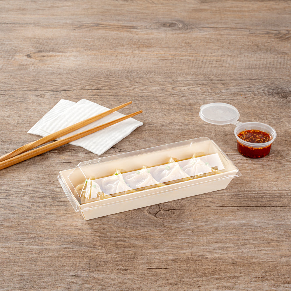 Taipei Clear Plastic Lid - Fits Rectangle Poplar Long Flare Container - 100 count box