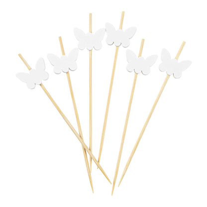 Pixy White Bamboo Butterfly Pick - 4" x 3/4" - 1000 count box