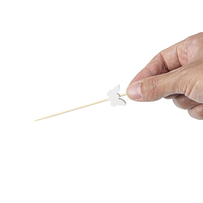 Pixy White Bamboo Butterfly Pick - 4" x 3/4" - 1000 count box