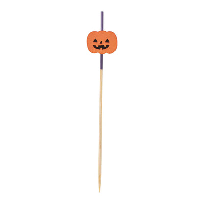 Pixy Orange Bamboo Jack-o-Lantern Pick - 4" x 3/4" - 1000 count box
