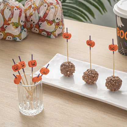 Pixy Orange Bamboo Jack-o-Lantern Pick - 4" x 3/4" - 1000 count box