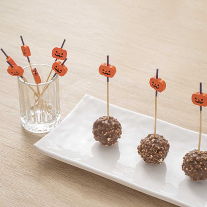 Pixy Orange Bamboo Jack-o-Lantern Pick - 4" x 3/4" - 1000 count box