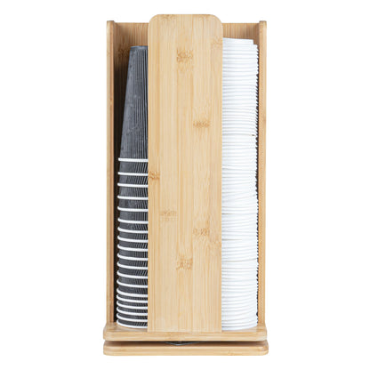 Restpresso Natural Bamboo Coffee Cup / Lid Organizer - 4 Section, Revolving - 9" x 9" x 18" - 1 count box