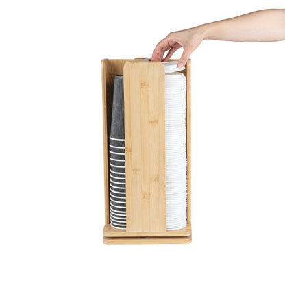 Restpresso Natural Bamboo Coffee Cup / Lid Organizer - 4 Section, Revolving - 9" x 9" x 18" - 1 count box