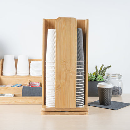 Restpresso Natural Bamboo Coffee Cup / Lid Organizer - 4 Section, Revolving - 9" x 9" x 18" - 1 count box
