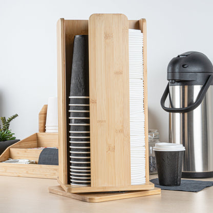 Restpresso Natural Bamboo Coffee Cup / Lid Organizer - 4 Section, Revolving - 9" x 9" x 18" - 1 count box