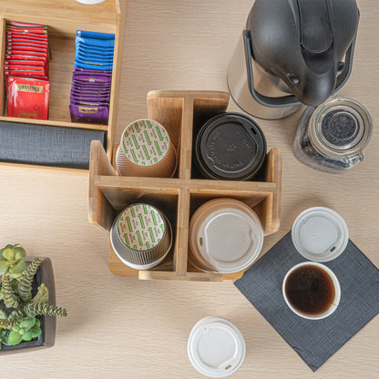 Restpresso Natural Bamboo Coffee Cup / Lid Organizer - 4 Section, Revolving - 9" x 9" x 18" - 1 count box