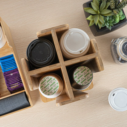 Restpresso Natural Bamboo Coffee Cup / Lid Organizer - 4 Section, Revolving - 9" x 9" x 18" - 1 count box