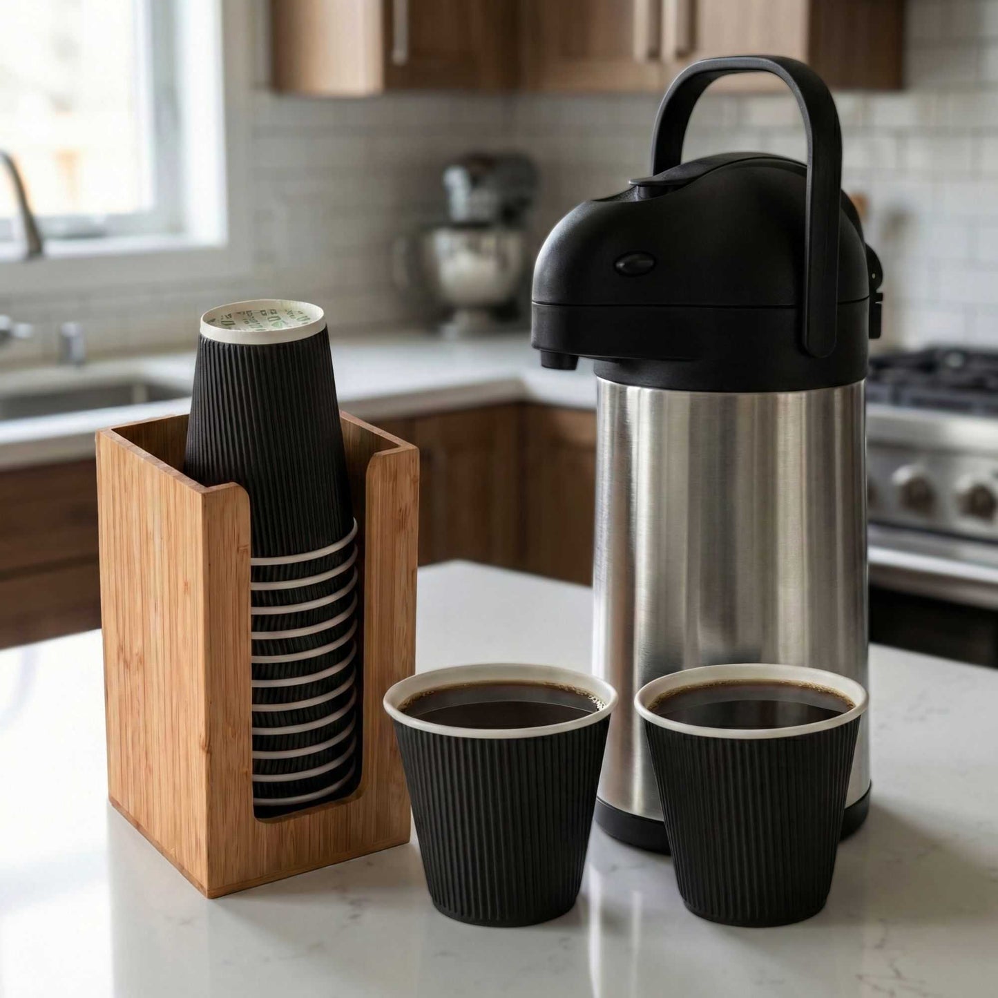 Restpresso Natural Bamboo Coffee Cup / Lid / Cocktail Napkin Organizer - 4 1/2" x 4 1/2" x 8" - 1 count box