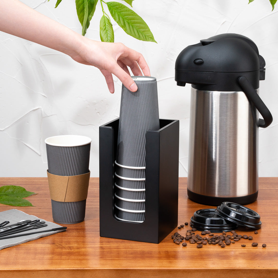 Restpresso Black Bamboo Coffee Cup / Lid / Cocktail Napkin Organizer - 4 1/2" x 4 1/2" x 8" - 1 count box