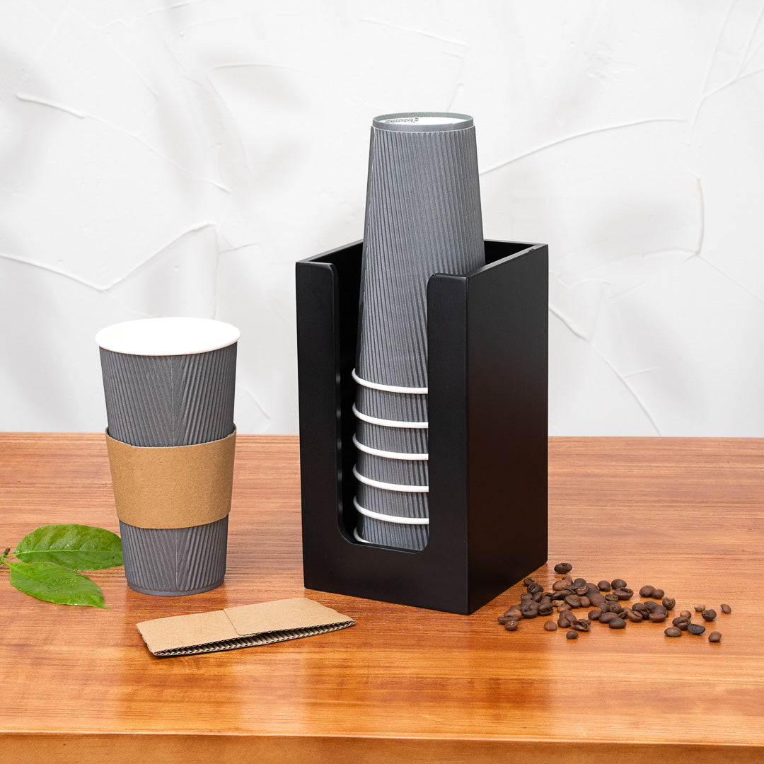 Restpresso Black Bamboo Coffee Cup / Lid / Cocktail Napkin Organizer - 4 1/2" x 4 1/2" x 8" - 1 count box