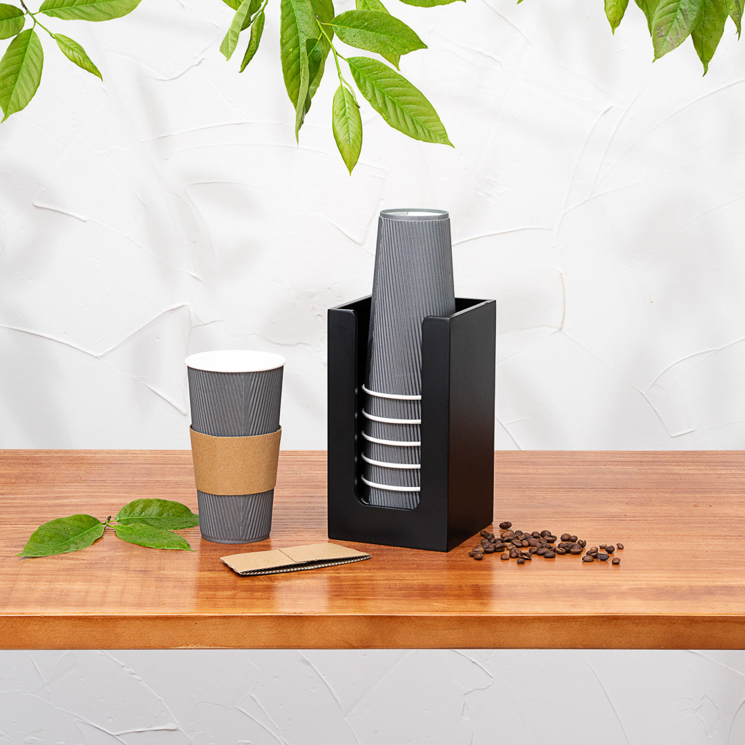 Restpresso Black Bamboo Coffee Cup / Lid / Cocktail Napkin Organizer - 4 1/2" x 4 1/2" x 8" - 1 count box