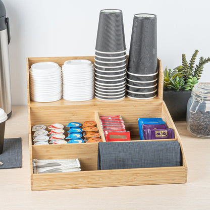Restpresso Natural Bamboo Condiment / Coffee Cup / Lid Organizer - 15" x 14 1/4" x 9 1/4" - 1 count box