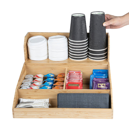 Restpresso Natural Bamboo Condiment / Coffee Cup / Lid Organizer - 15" x 14 1/4" x 9 1/4" - 1 count box