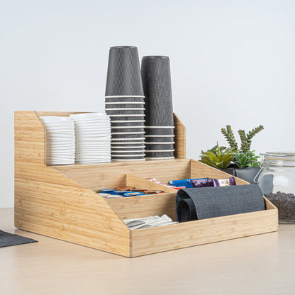 Restpresso Natural Bamboo Condiment / Coffee Cup / Lid Organizer - 15" x 14 1/4" x 9 1/4" - 1 count box