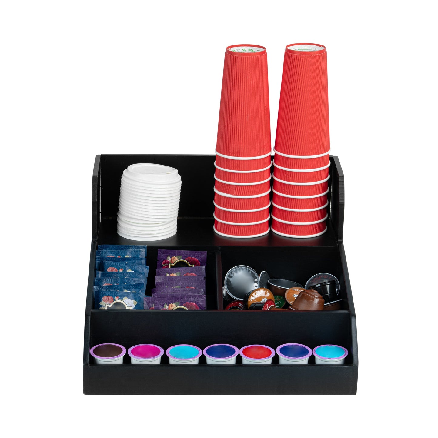 Restpresso Black Bamboo Condiment / Coffee Cup / Lid Organizer - 15" x 14 1/4" x 9 1/4" - 1 count box