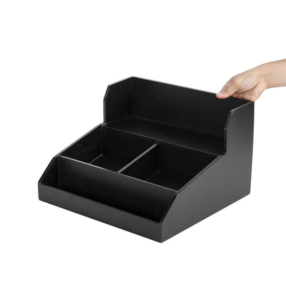 Restpresso Black Bamboo Condiment / Coffee Cup / Lid Organizer - 15" x 14 1/4" x 9 1/4" - 1 count box