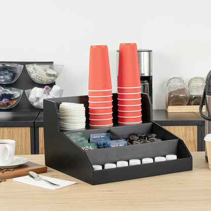 Restpresso Black Bamboo Condiment / Coffee Cup / Lid Organizer - 15" x 14 1/4" x 9 1/4" - 1 count box