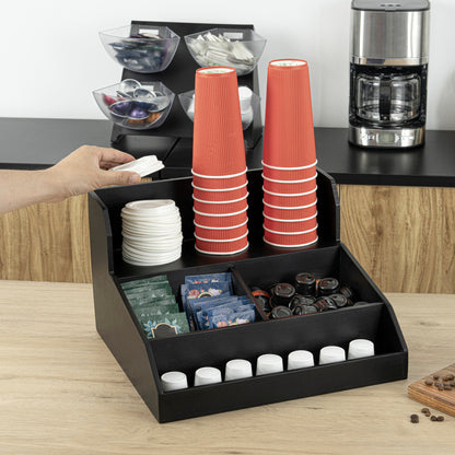 Restpresso Black Bamboo Condiment / Coffee Cup / Lid Organizer - 15" x 14 1/4" x 9 1/4" - 1 count box