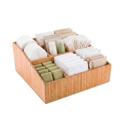 Bambuddha Square Natural Bamboo Condiment Organizer - 9 Compartments - 11 3/4" x 11 3/4" x 5 1/2" - 1 count box