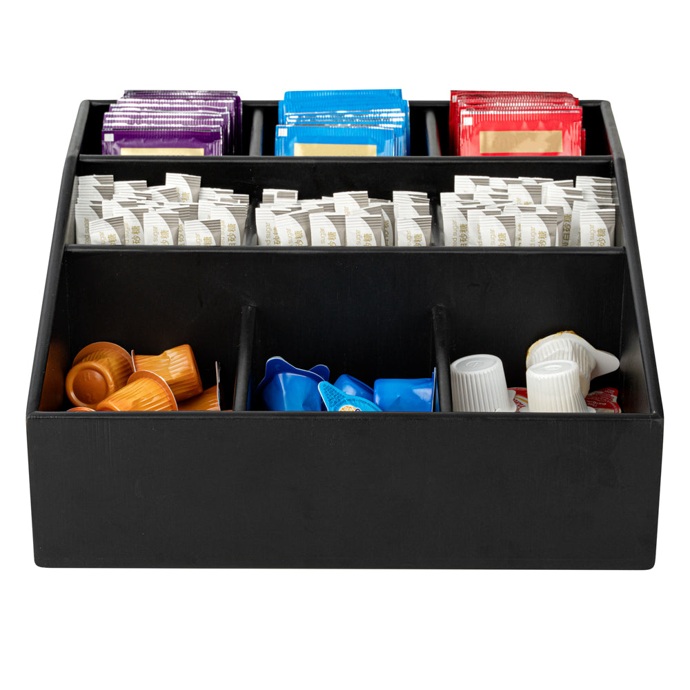 Bambuddha Square Black Bamboo Condiment Organizer - 9 Compartments - 11 3/4" x 11 3/4" x 5 1/2" - 1 count box