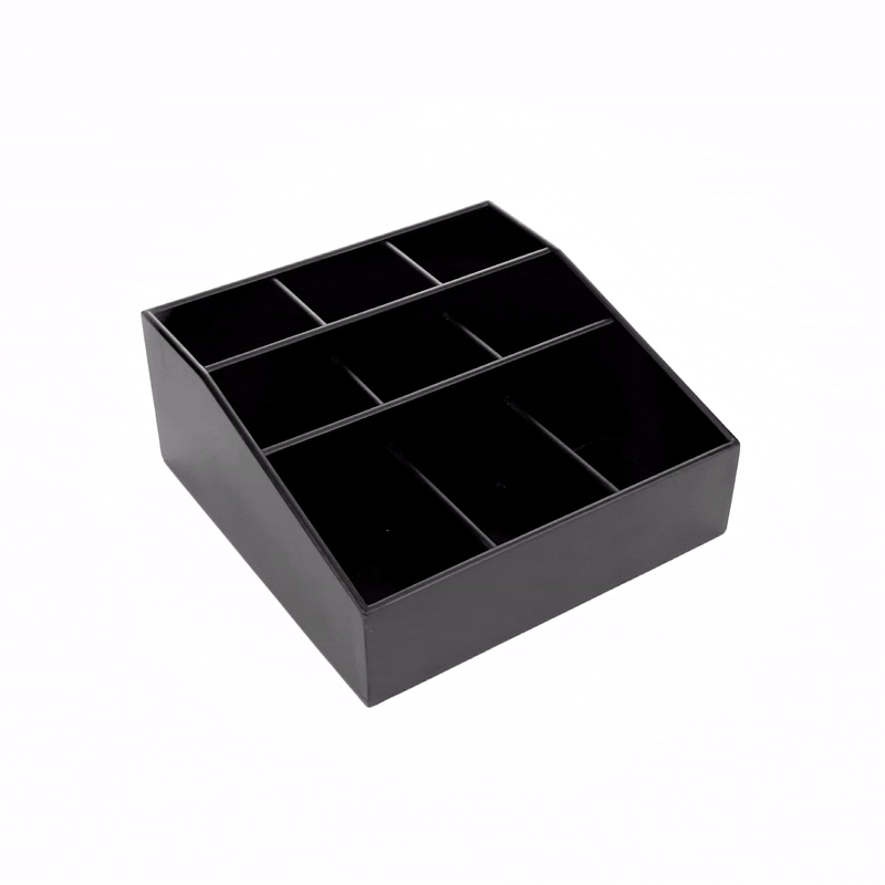 Bambuddha Square Black Bamboo Condiment Organizer - 9 Compartments - 11 3/4" x 11 3/4" x 5 1/2" - 1 count box