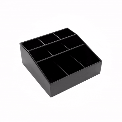 Bambuddha Square Black Bamboo Condiment Organizer - 9 Compartments - 11 3/4" x 11 3/4" x 5 1/2" - 1 count box