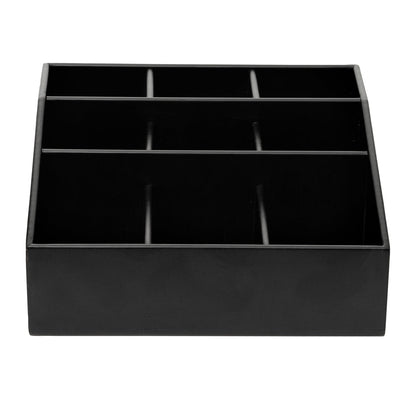 Bambuddha Square Black Bamboo Condiment Organizer - 9 Compartments - 11 3/4" x 11 3/4" x 5 1/2" - 1 count box