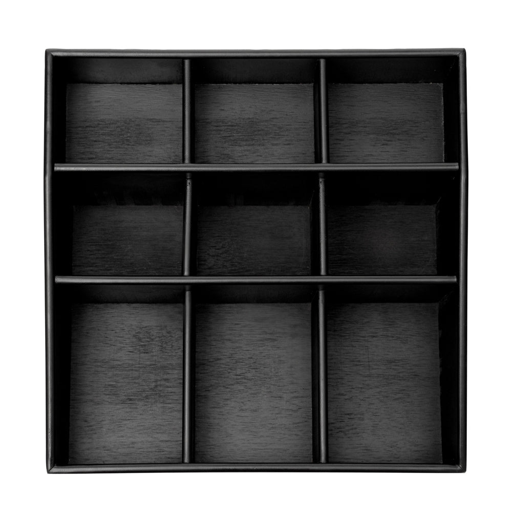 Bambuddha Square Black Bamboo Condiment Organizer - 9 Compartments - 11 3/4" x 11 3/4" x 5 1/2" - 1 count box