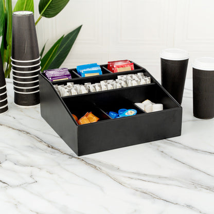 Bambuddha Square Black Bamboo Condiment Organizer - 9 Compartments - 11 3/4" x 11 3/4" x 5 1/2" - 1 count box
