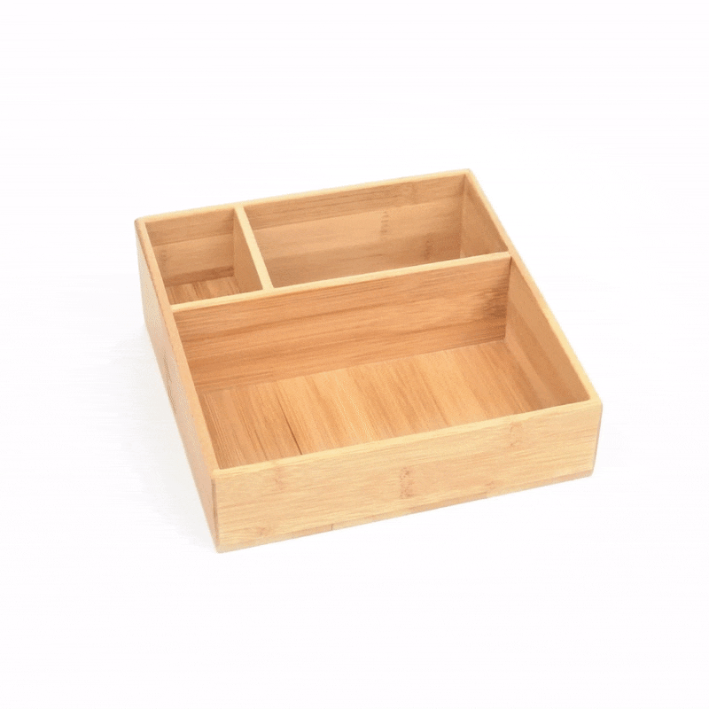 Restpresso Square Natural Bamboo Packet Organizer - 8 1/4" x 8 1/4" x 2" - 1 count box