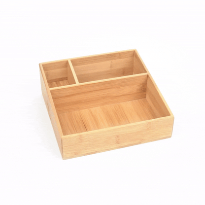 Restpresso Square Natural Bamboo Packet Organizer - 8 1/4" x 8 1/4" x 2" - 1 count box