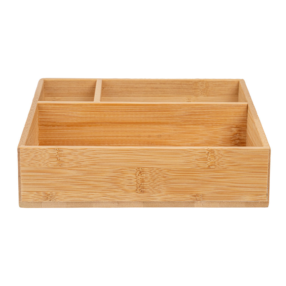 Restpresso Square Natural Bamboo Packet Organizer - 8 1/4" x 8 1/4" x 2" - 1 count box