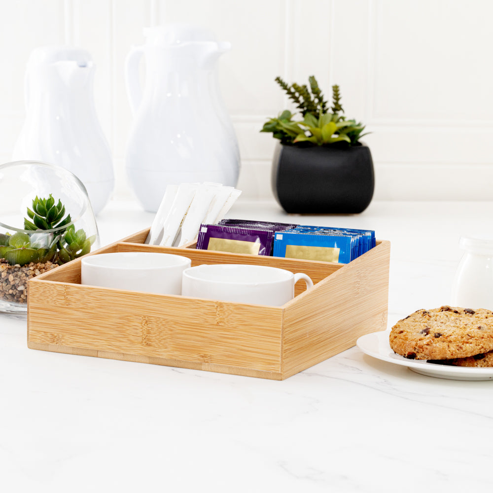 Restpresso Square Natural Bamboo Packet Organizer - 8 1/4" x 8 1/4" x 2" - 1 count box