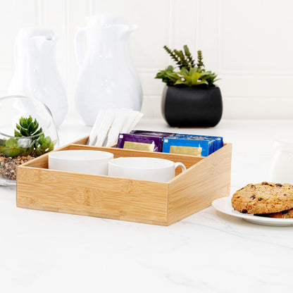 Restpresso Square Natural Bamboo Packet Organizer - 8 1/4" x 8 1/4" x 2" - 1 count box