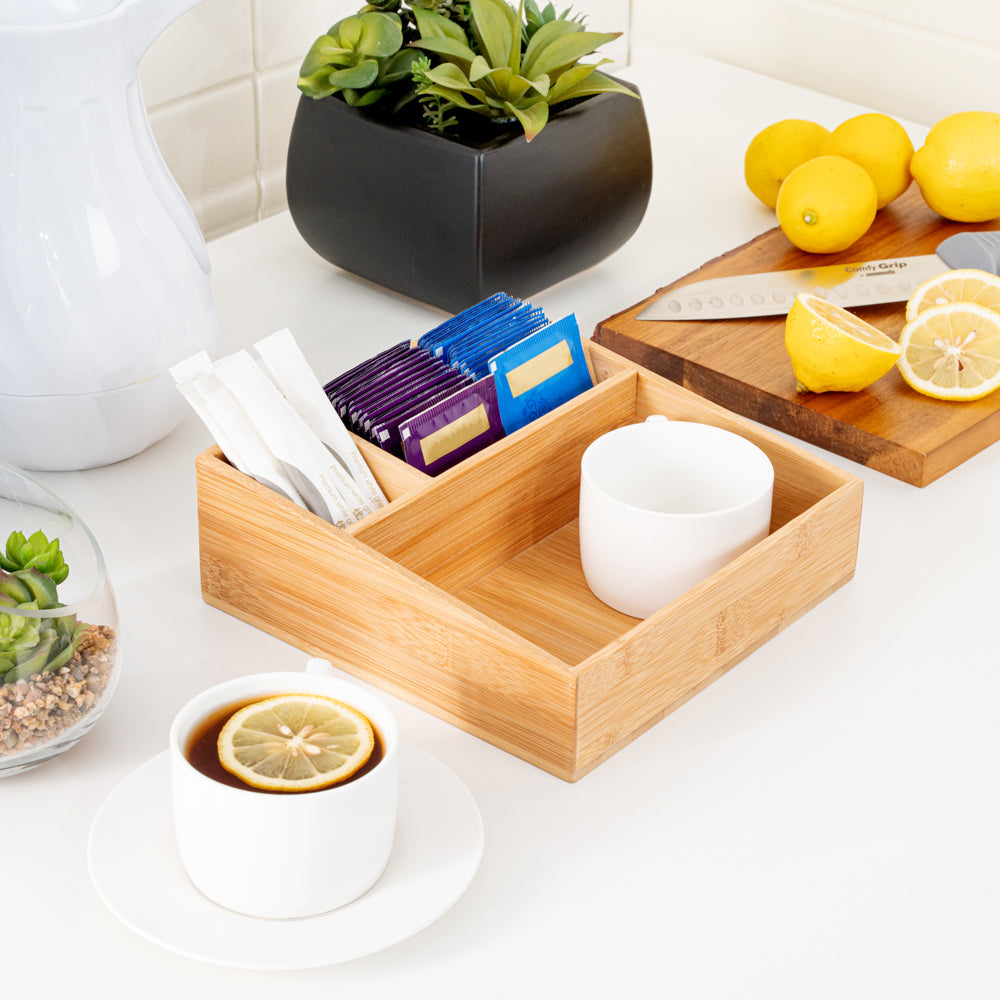 Restpresso Square Natural Bamboo Packet Organizer - 8 1/4" x 8 1/4" x 2" - 1 count box