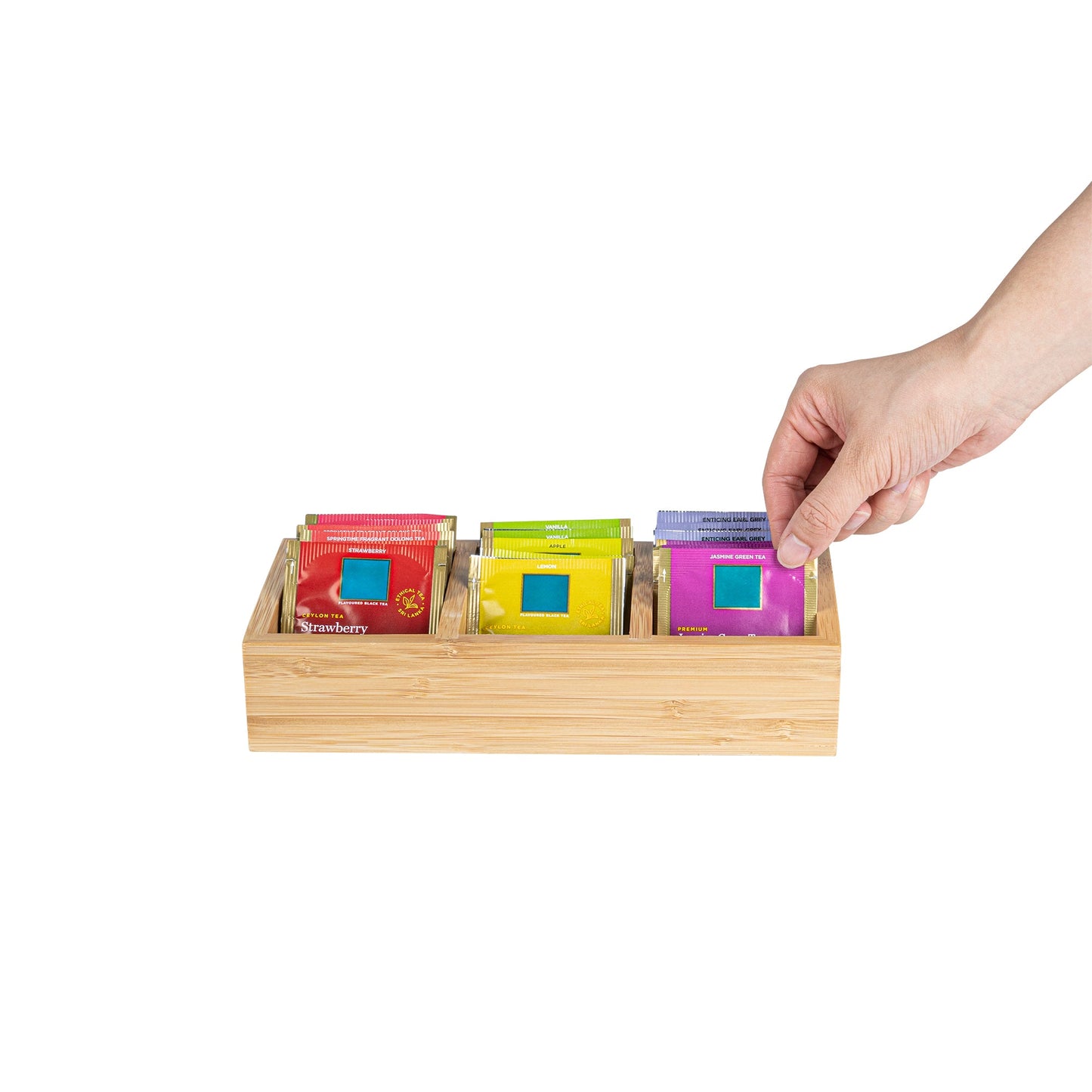 Restpresso Rectangle Natural Bamboo Packet Organizer - 9 1/2" x 4 1/4" x 2" - 1 count box