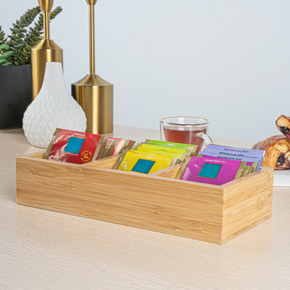 Restpresso Rectangle Natural Bamboo Packet Organizer - 9 1/2" x 4 1/4" x 2" - 1 count box