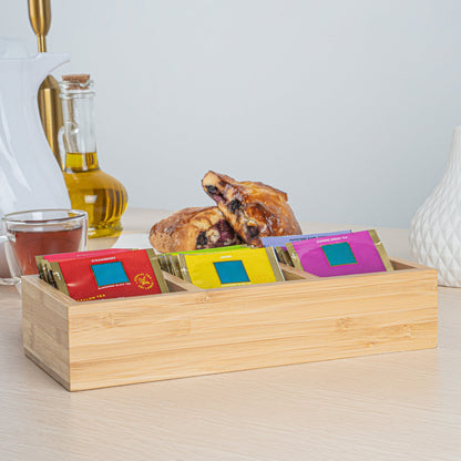 Restpresso Rectangle Natural Bamboo Packet Organizer - 9 1/2" x 4 1/4" x 2" - 1 count box