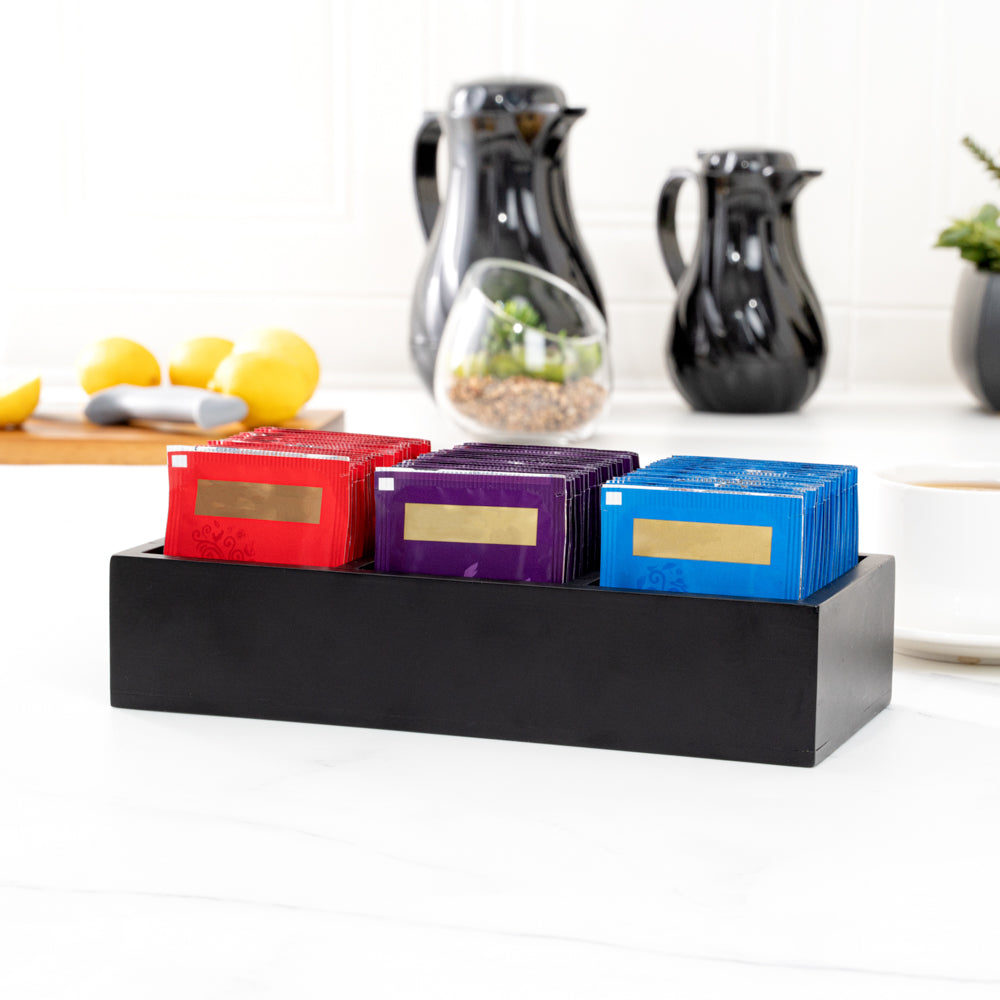 Restpresso Rectangle Black Bamboo Packet Organizer - 9 1/2" x 4 1/4" x 2" - 1 count box