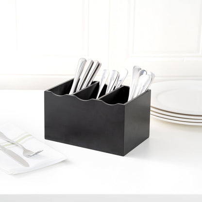 Eco Display Rectangle Black Bamboo Flatware Display - 8 1/4" x 5 1/2" x 4 3/4" - 1 count box