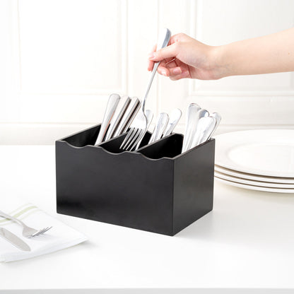Eco Display Rectangle Black Bamboo Flatware Display - 8 1/4" x 5 1/2" x 4 3/4" - 1 count box