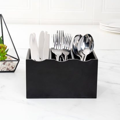 Eco Display Rectangle Black Bamboo Flatware Display - 8 1/4" x 5 1/2" x 4 3/4" - 1 count box