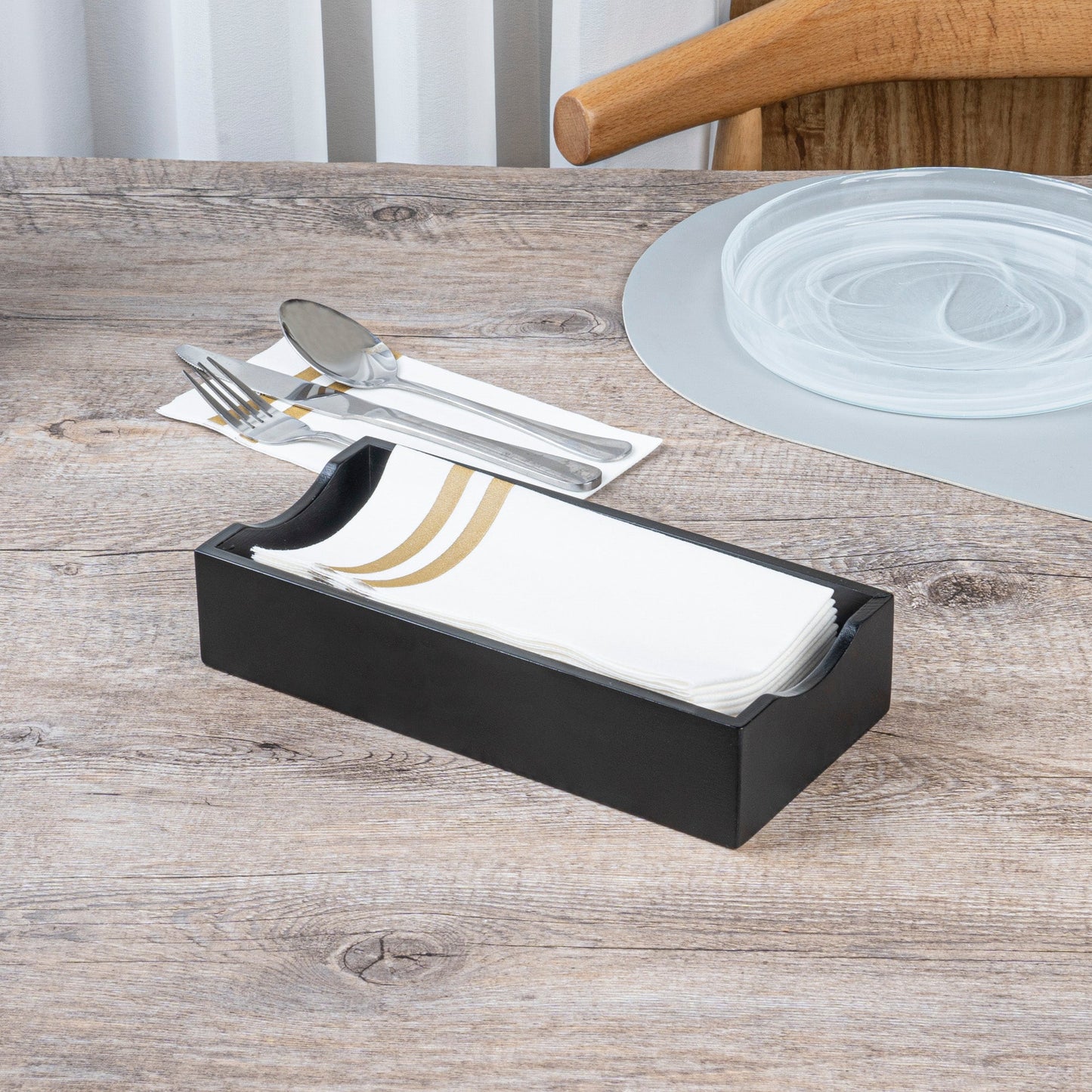 Nature Tek Rectangle Black Bamboo Napkin Holder - 9 1/2" x 4 1/4" x 2" - 1 count box
