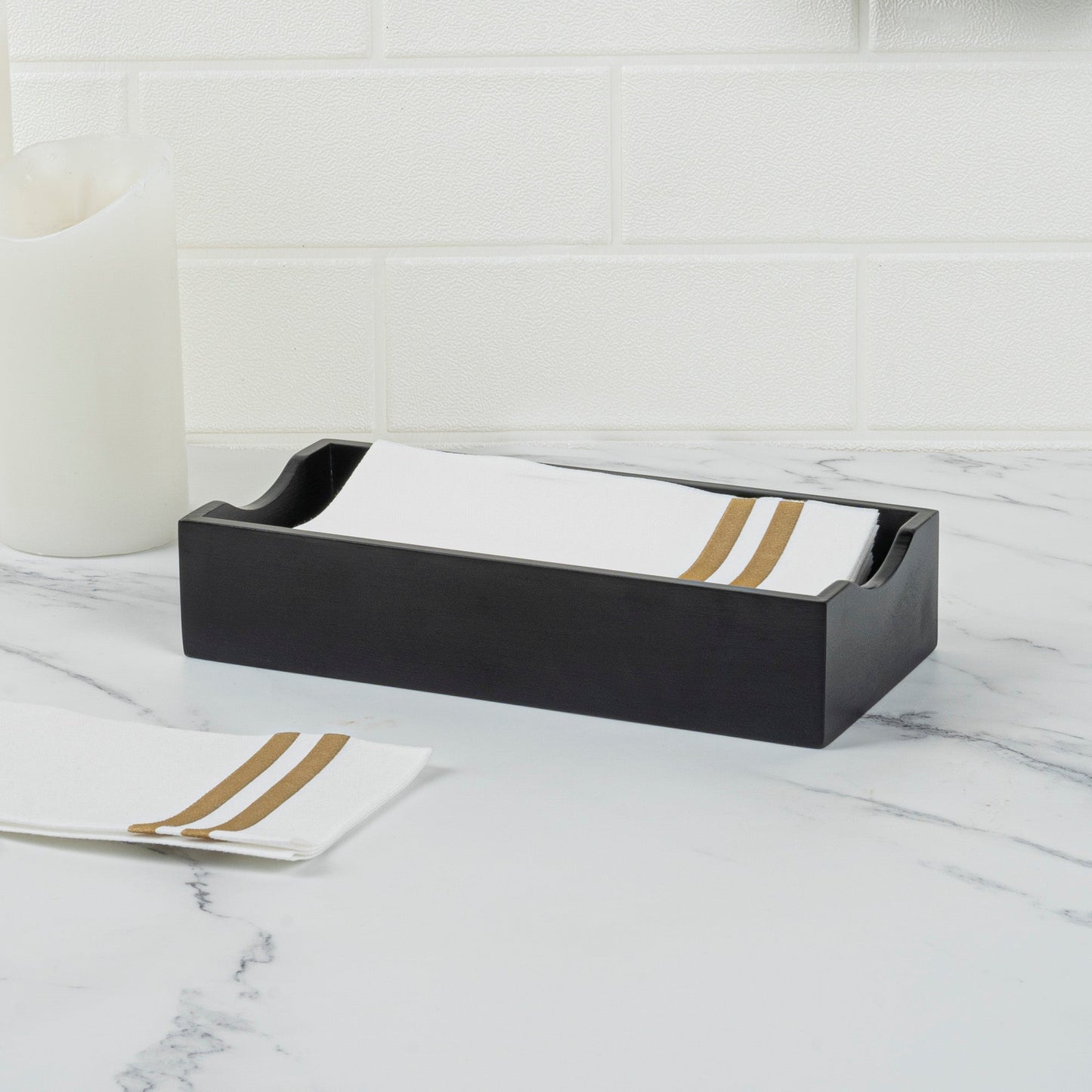 Nature Tek Rectangle Black Bamboo Napkin Holder - 9 1/2" x 4 1/4" x 2" - 1 count box