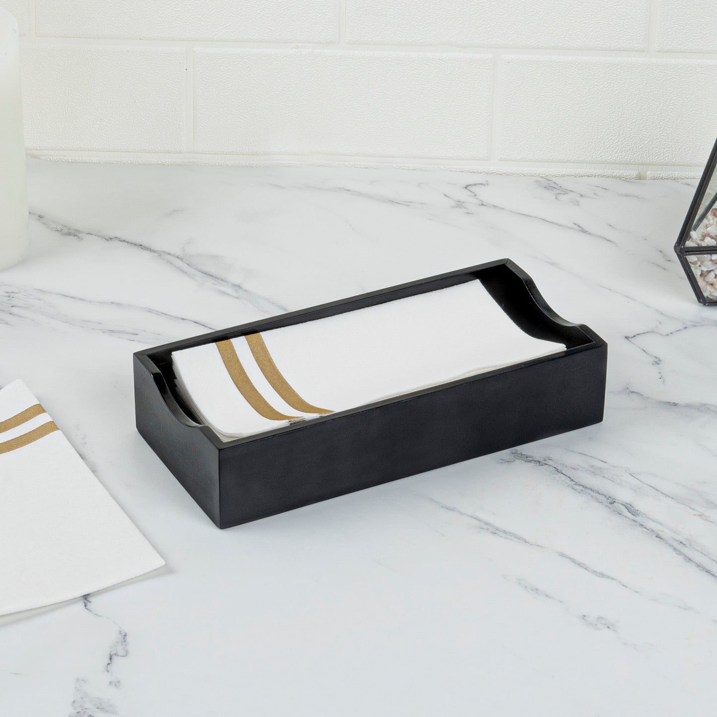 Nature Tek Rectangle Black Bamboo Napkin Holder - 9 1/2" x 4 1/4" x 2" - 1 count box
